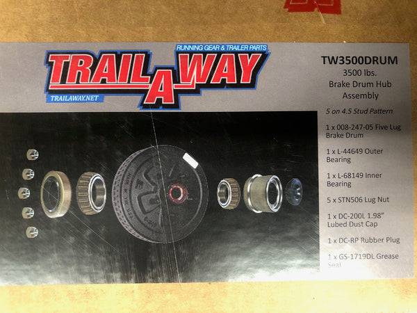 TAW 3500LB 5 ON 4.5 HUB DRUM KIT-SPENCER TRAILER PARTS